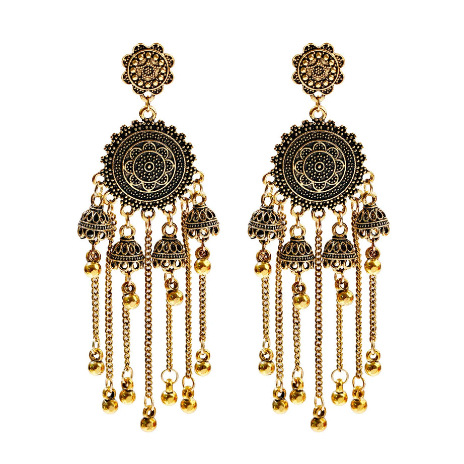 الهندي Jhumka أقراط الذهب الشظية اللون أجراس كبيرة قطرة طويلة شرابة القرط للنساء بوهو الغجر مجوهرات هدية