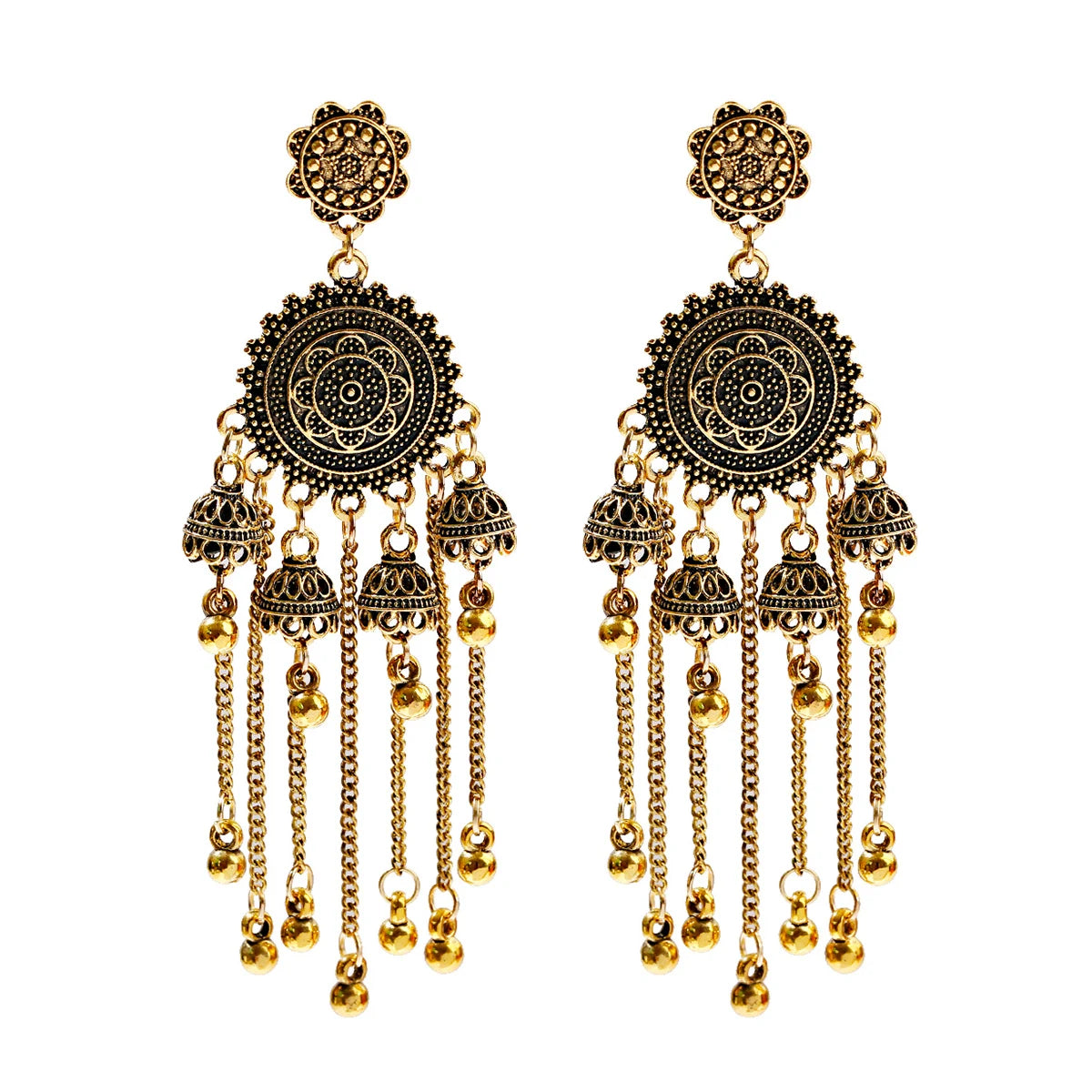 Indian Jhumka Earrings Gold Sliver Color Big Bells Drop Long Tassel Earring For Women Boho Gypsy Jewelry Gift
