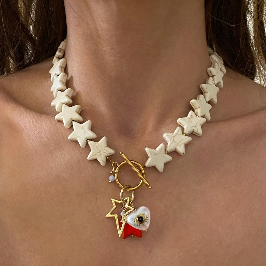 Handmade Geometric turquoise shell Irregular Natural Stone Necklace for Women Beaded Chain Chokers Wholesale Jewelry Bijoux - Charlie Dolly