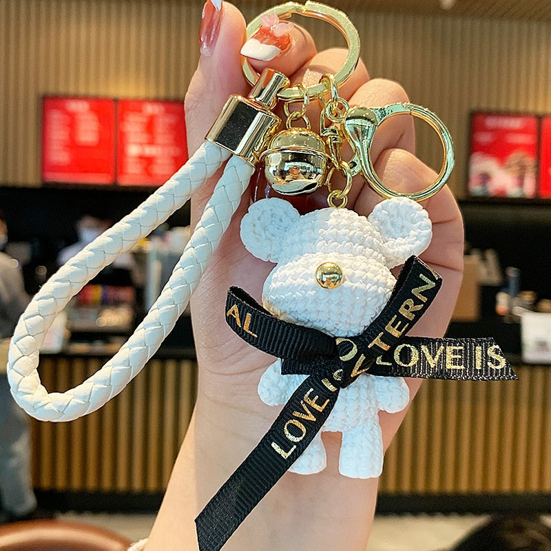 Cute Resin Keychain Charm Tie The Bear Pendant For Women Bag Car KeyRing Mobile Phone Fine Jewelry Accessories Kids Girl Gift - Charlie Dolly