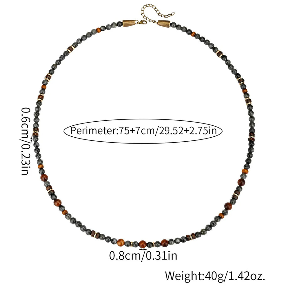 1PC INGX Man's Bohemia Natural Flash Stone Long Beaded Necklace for Men Tribal Boho Long Wooden Beads Necklace Men Jewelry - Charlie Dolly