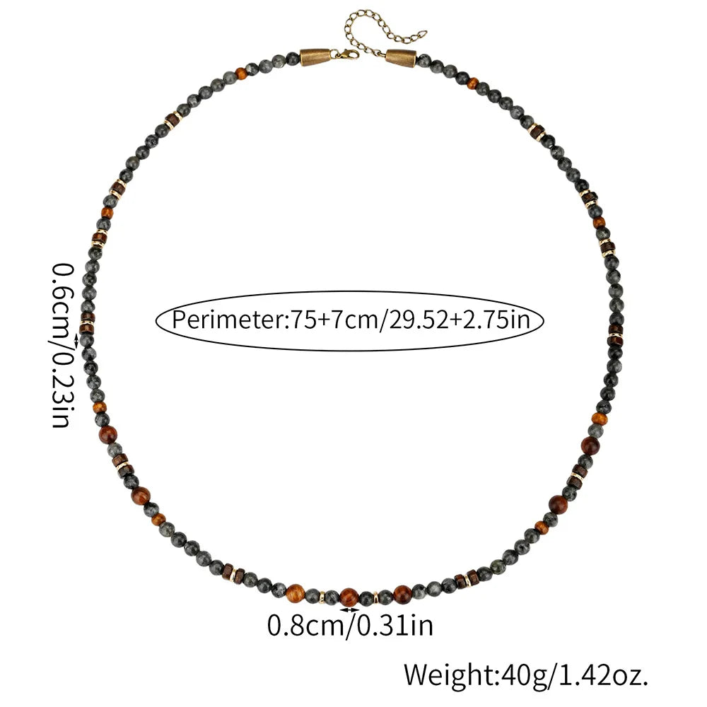 1PC INGX Man's Bohemia Natural Flash Stone Long Beaded Necklace for Men Tribal Boho Long Wooden Beads Necklace Men Jewelry