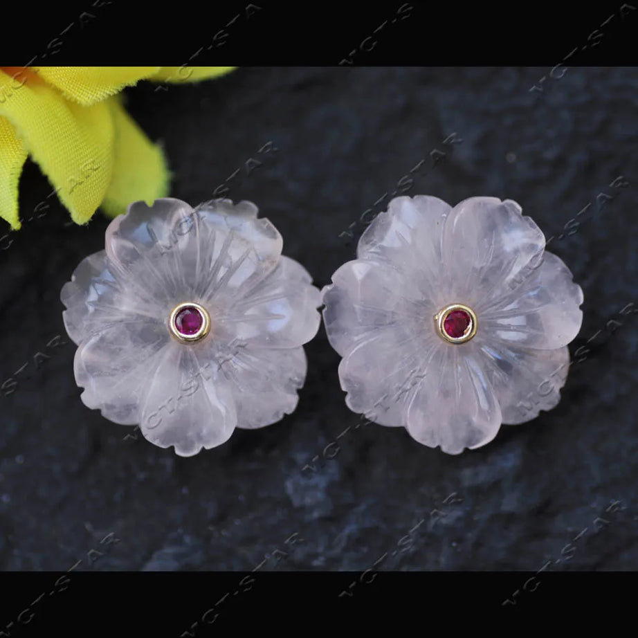 Z14219 Natural 25mm Blue Lapis lazuli Green Yellow Jade Jasper Pink Crystal Flower CZ Stud Earring - Charlie Dolly