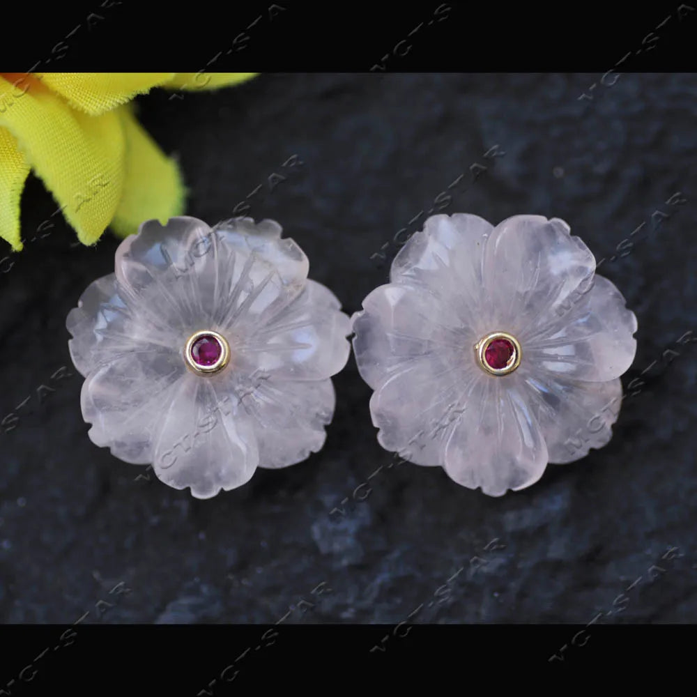 Z14219 Natural 25mm Blue Lapis lazuli Green Yellow Jade Jasper Pink Crystal Flower CZ Stud Earring