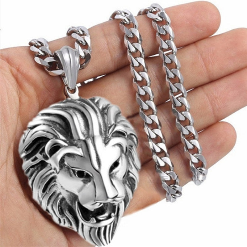 Fashion Rust Steel Lion Head Animal Necklace Hip Hop Necklace for Men Stainless Steel Jewelry Halloween Party Anniversary Gift - Charlie Dolly