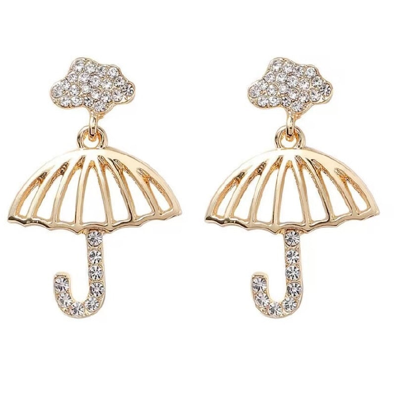 Cute Inlaid Zircon Small Umbrella Stud Earrings for Women 925 Sterling Silver Fashion Simple Jewelry - Charlie Dolly