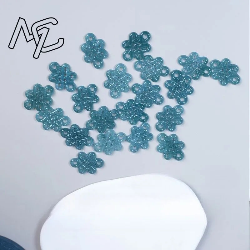 High2PC Natural Ice Blue Water Jade Chinese Knot Pendant Bead DIY Earrings Charm Jewellery Fashion Accessories Amulet Gift Women