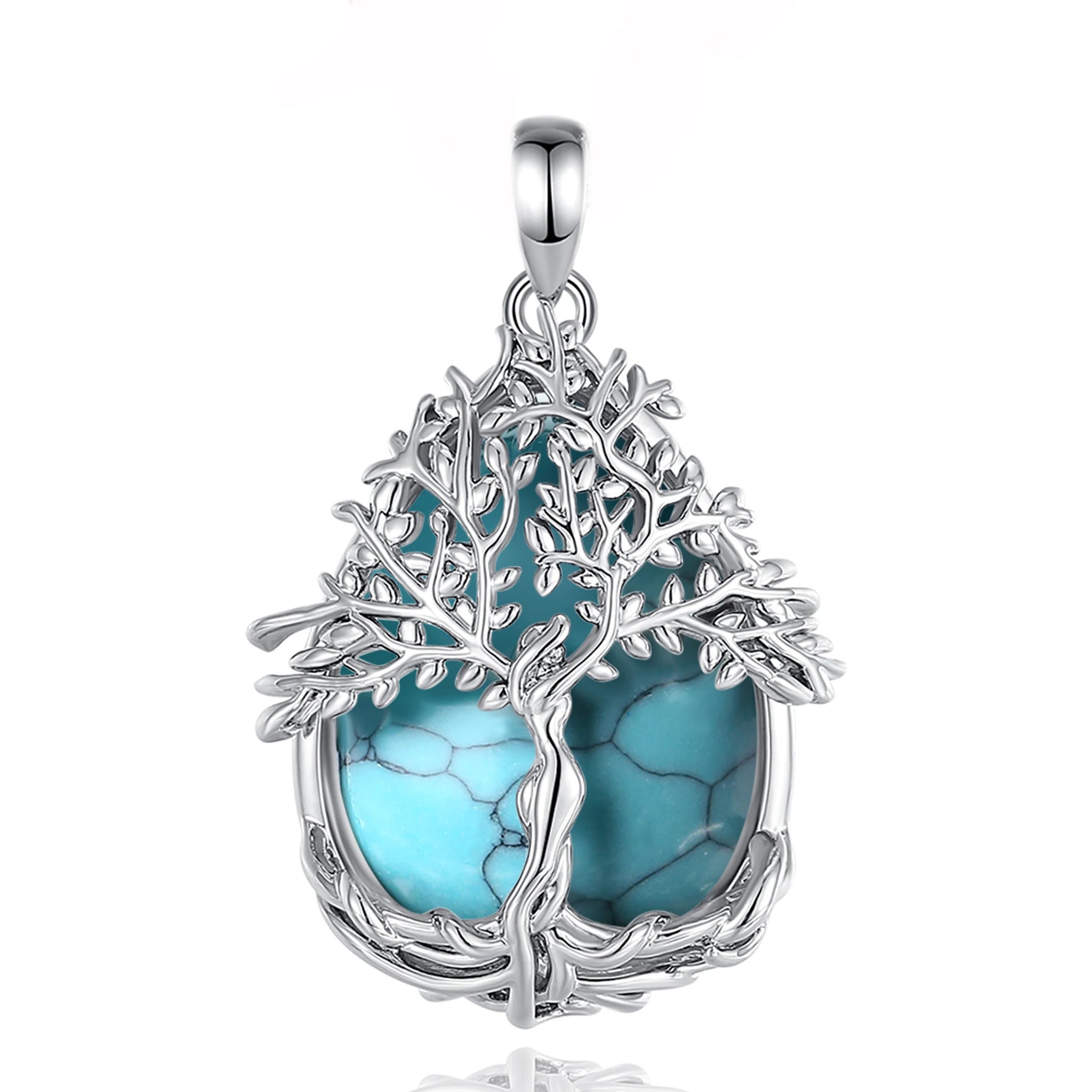Tree of Life Multi-Crystal Pendant Necklace, Obsidian Amethyst Turquoise Healing Amulet