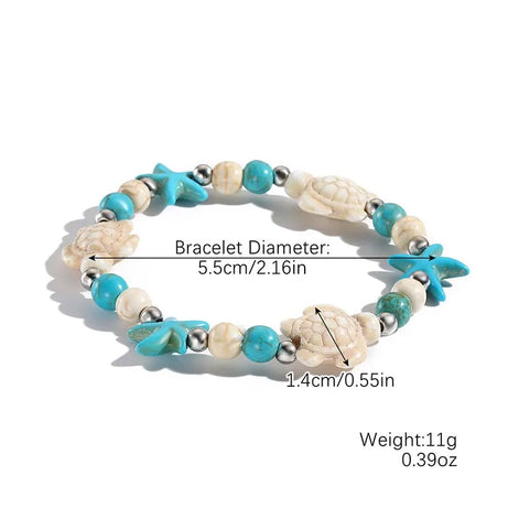 Blue Starfish and Sea Turtle Beaded Friendship Bracelet