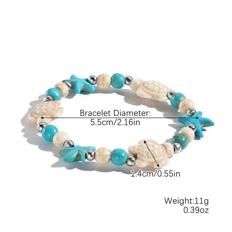 Classic Boho Blue Starfish Beaded Bracelet for Women Beach Conch Sea Shell Turtle Bracelet Bangle Fashion Friendship Jewelry
