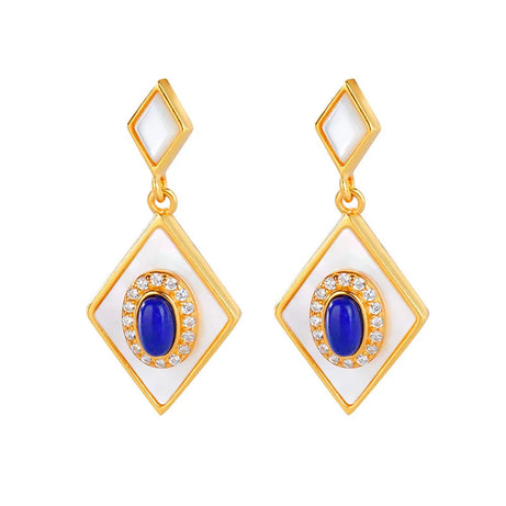 S925 Silver Lapis Lazuli White Shell Suit Earrings Necklace Pendant Light Luxury Fashion New Temperament Elegant Female - Charlie Dolly