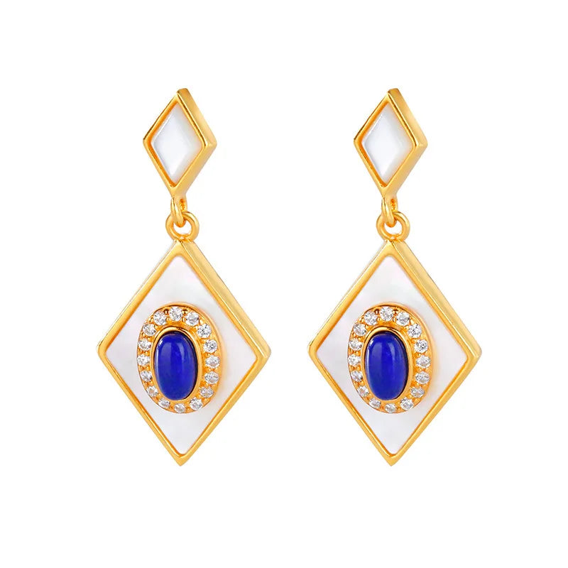 S925 Silver Lapis Lazuli White Shell Suit Earrings Necklace Pendant Light Luxury Fashion New Temperament Elegant Female