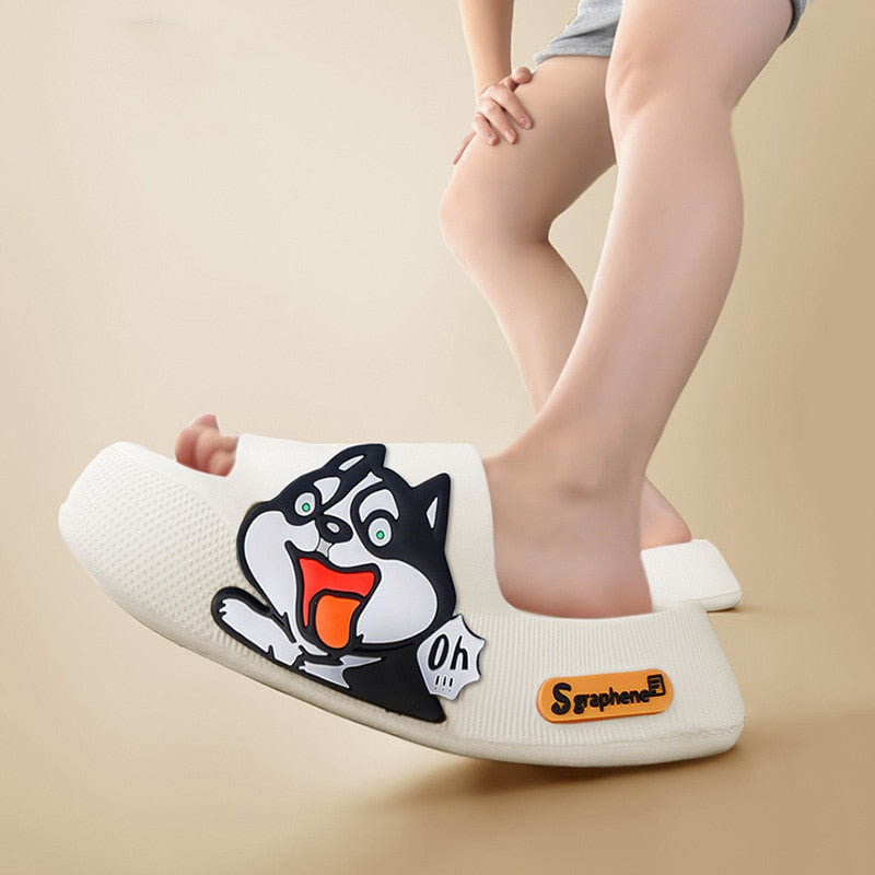 Mo Dou 2023 New Summer Slippers Cute Dog Sticker Thick Sole Soft Women Sandals Bathroom Beach Indoor Outdoor Men Slides Cool - Charlie Dolly