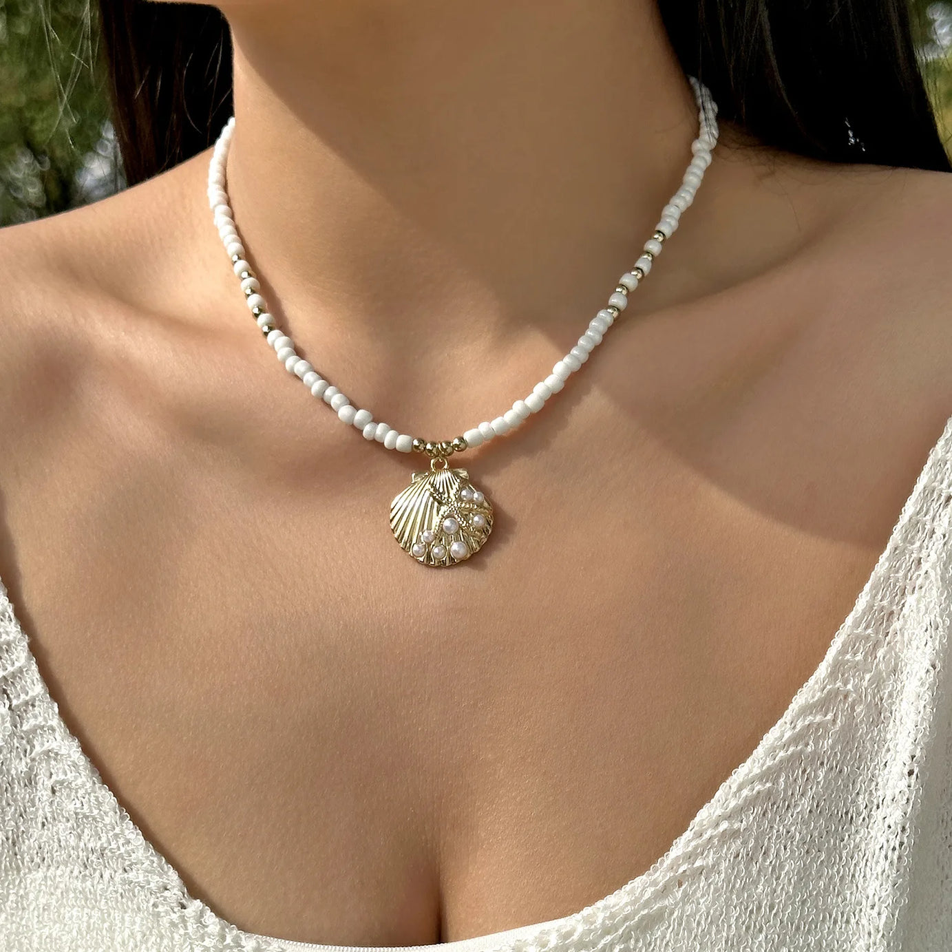 Beach Seashell and Starfish Handmade Beaded Boho Choker