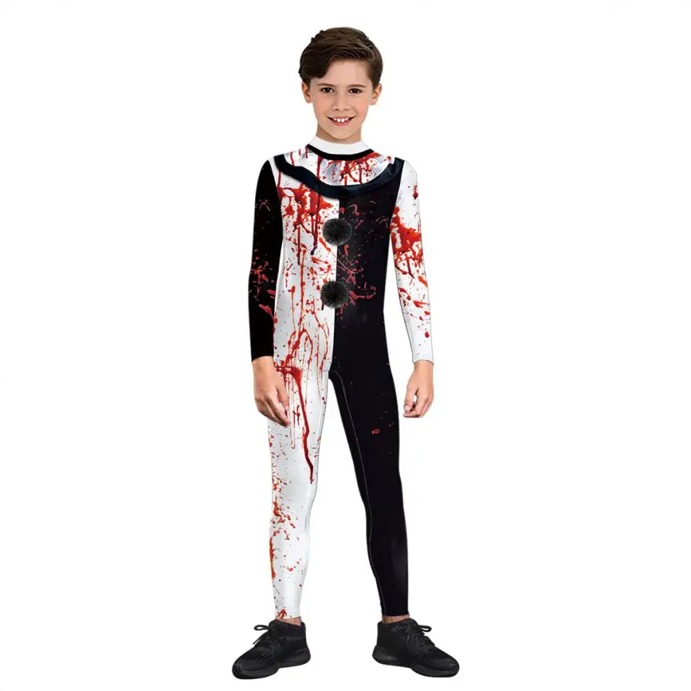 VIP FASHION Blood Clown Costume Adult Kid Halloween Suit Fancy Family Matching Suit Zentai Bodysuit Movie Scary Cosplay Jumpsuit - Charlie Dolly