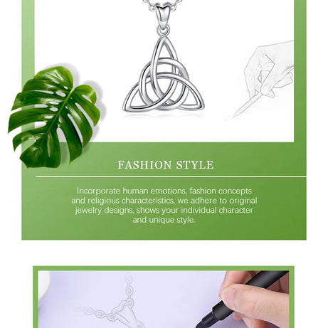 S925 Sterling Silver Celtic Knot Triangle Pendant Necklace, Purple CZ Sacred Geometry Amulet