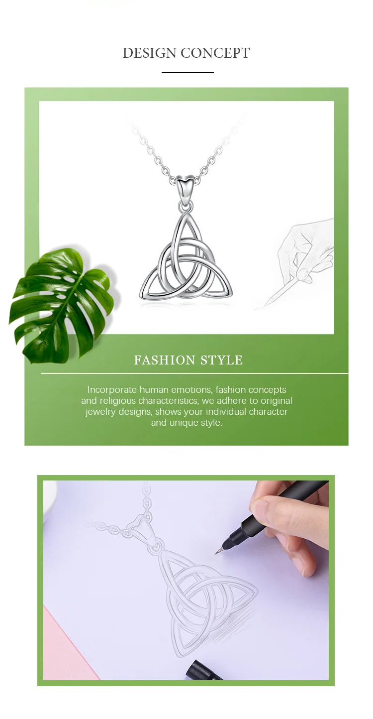 Eudora Real 925 Sterling Silver Triangle Celtics Knot Pendant Neckalce Women Fashion Sliver Jewelry for Birthday Gift Box CYD138