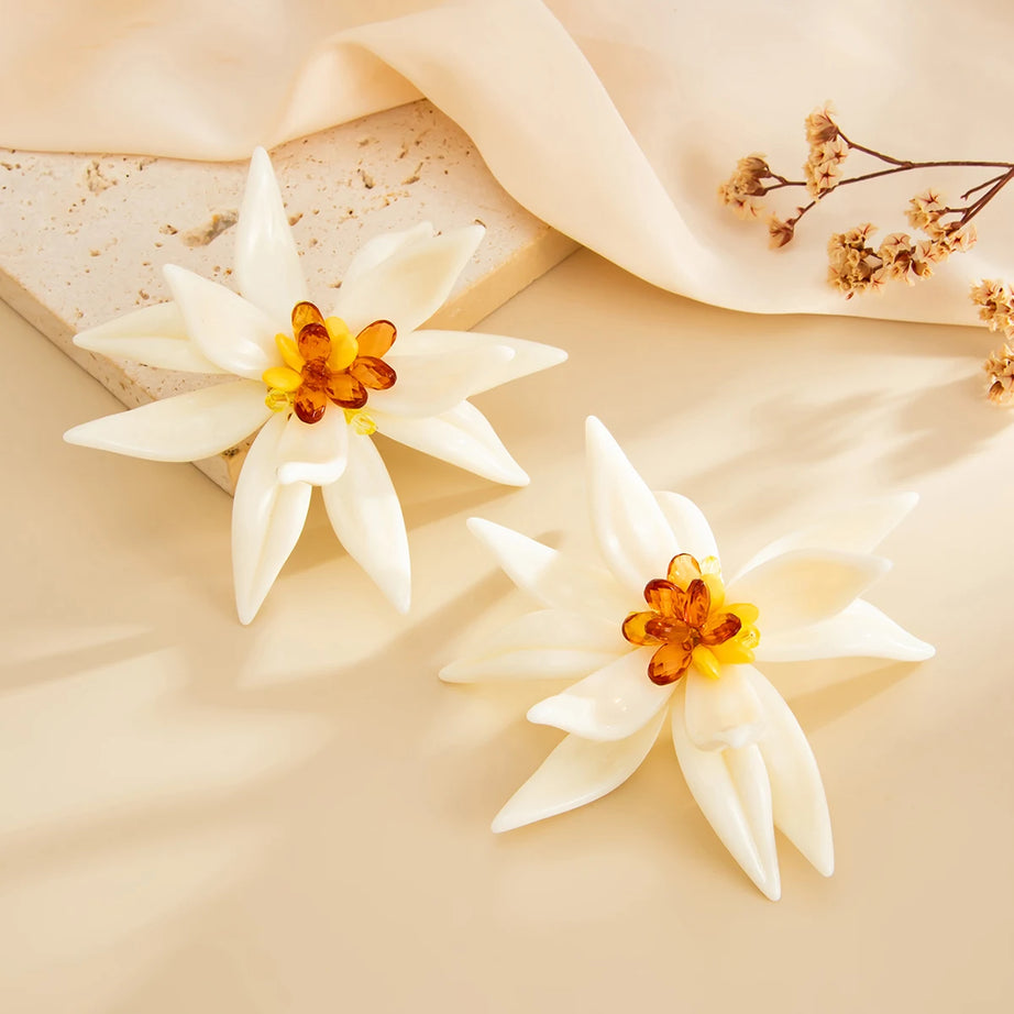Large Petal Flower Drop Earrings Jewelry
