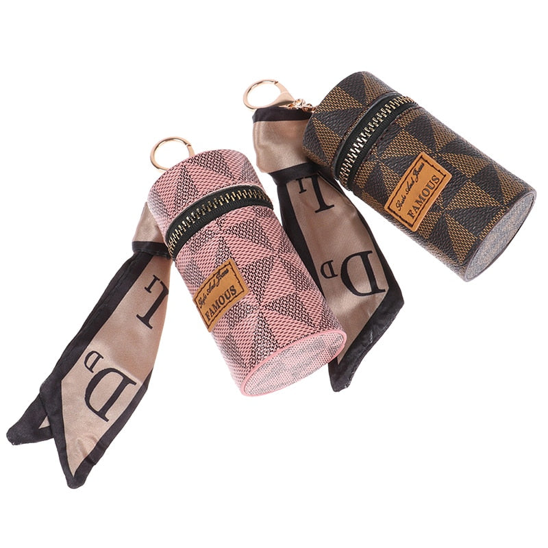 Leather Luxury Leather Bucket Lipstick Bag Keychain Exquisite Personality Storage Bag Pendant Accessories Key Ring Gift - Charlie Dolly