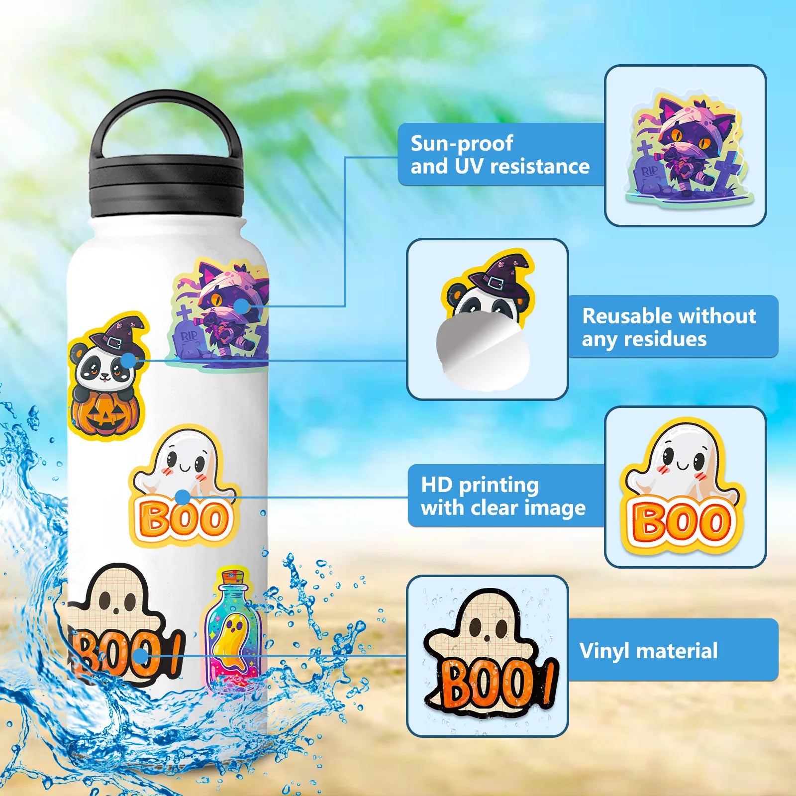 50pcs Halloween Pumpkin Bat Castle Graffiti Sticker DIY Laptops Water Bottles Phones Decorative Stickers Perfect Gift for Kids - Charlie Dolly
