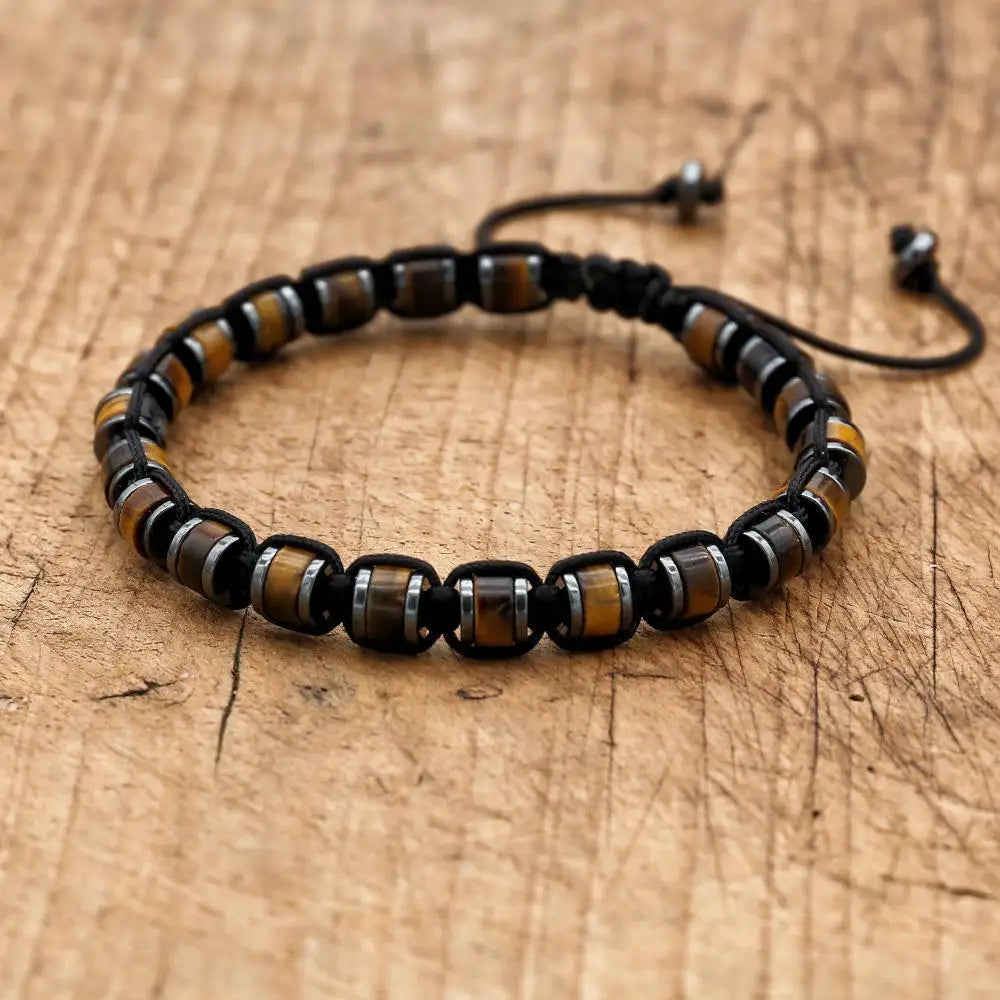 3*6mm Natural Amazonite Stone Hematite Beads Braided Bracelet Handmade Woven Boho Yoga Charm Bracelet Couple Men Jewelry
