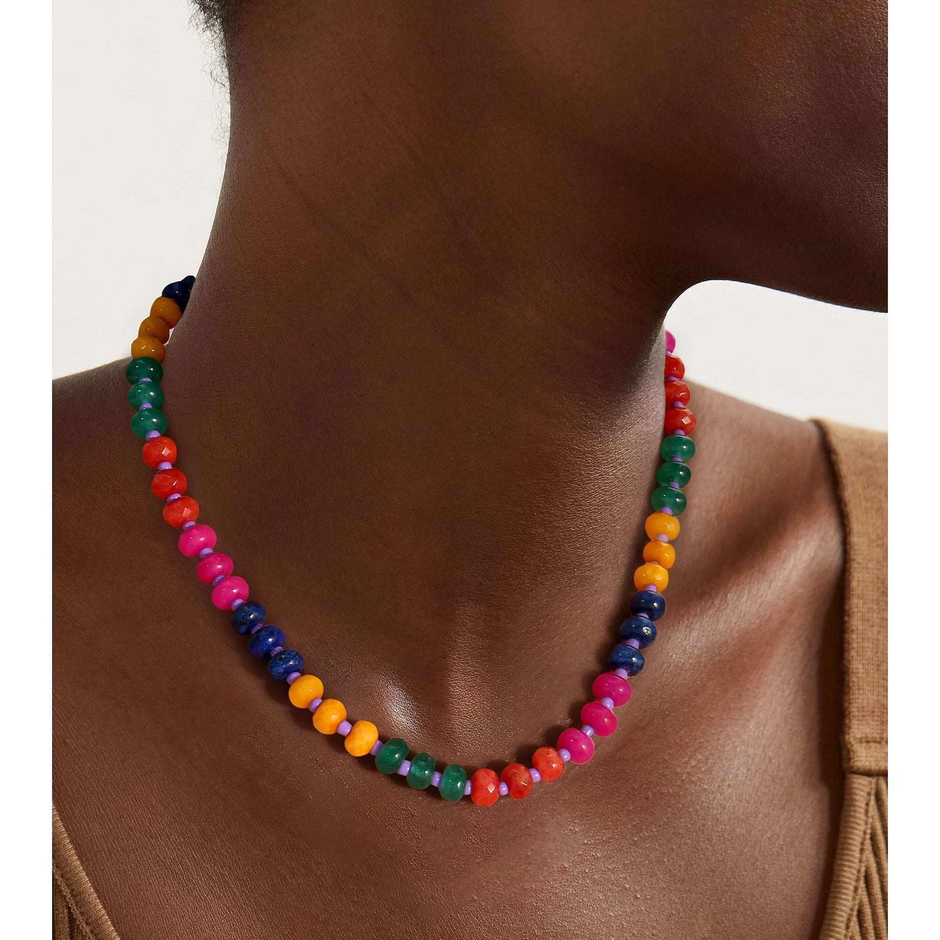 Rainbow Gemstone Beaded Choker Necklace