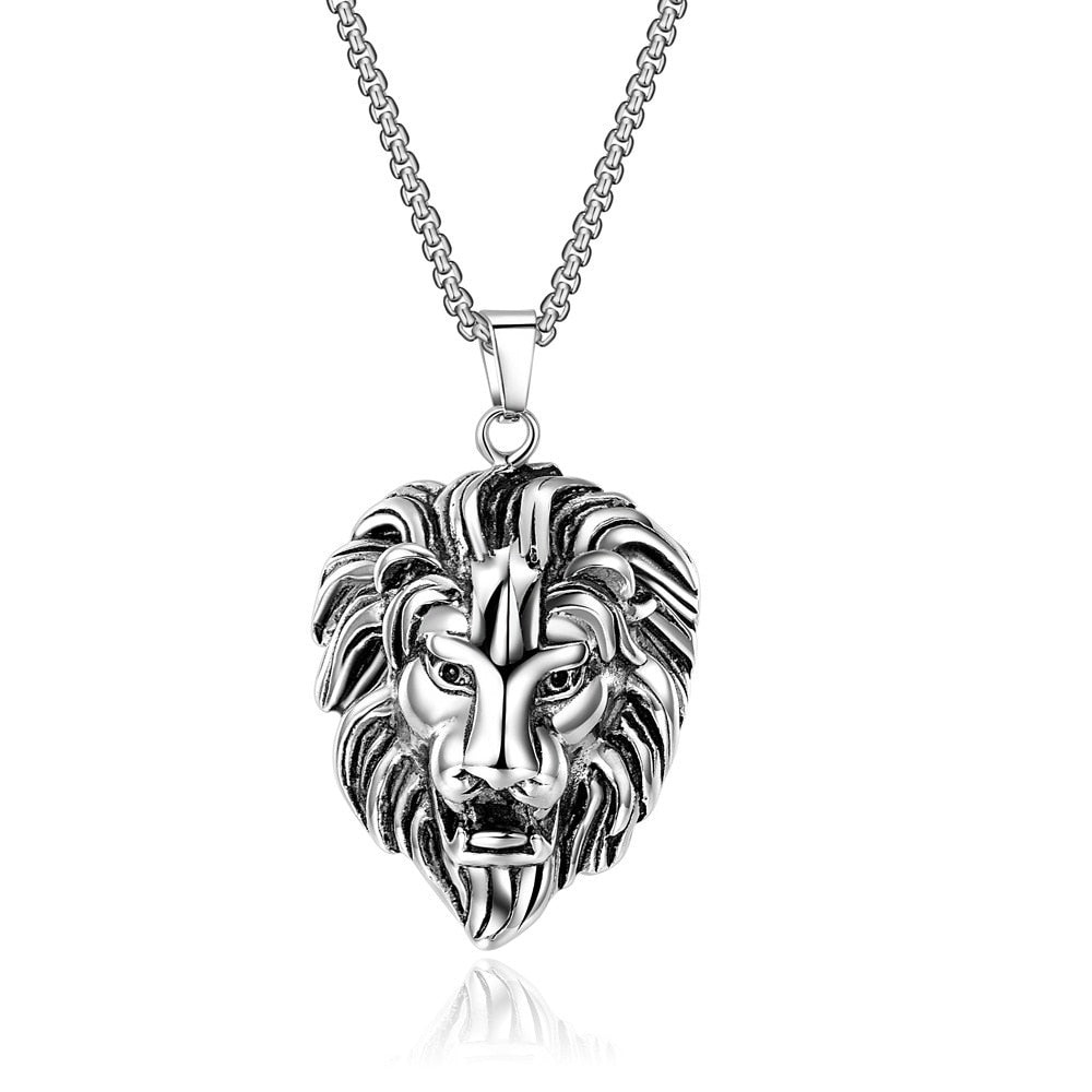 Fashion Rust Steel Lion Head Animal Necklace Hip Hop Necklace for Men Stainless Steel Jewelry Halloween Party Anniversary Gift - Charlie Dolly