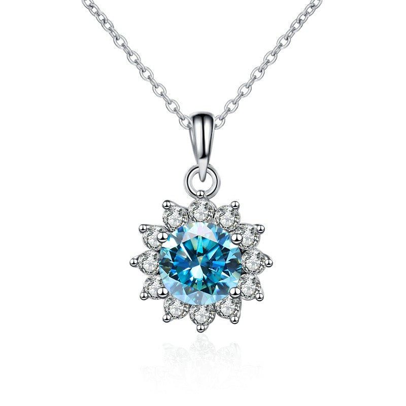 Butterflykiss In 925 Sterling Silver Sunflower Pendant Necklace For Women 1.0CT VVS1 Moissanite Diamond Wedding Jewelry Gift