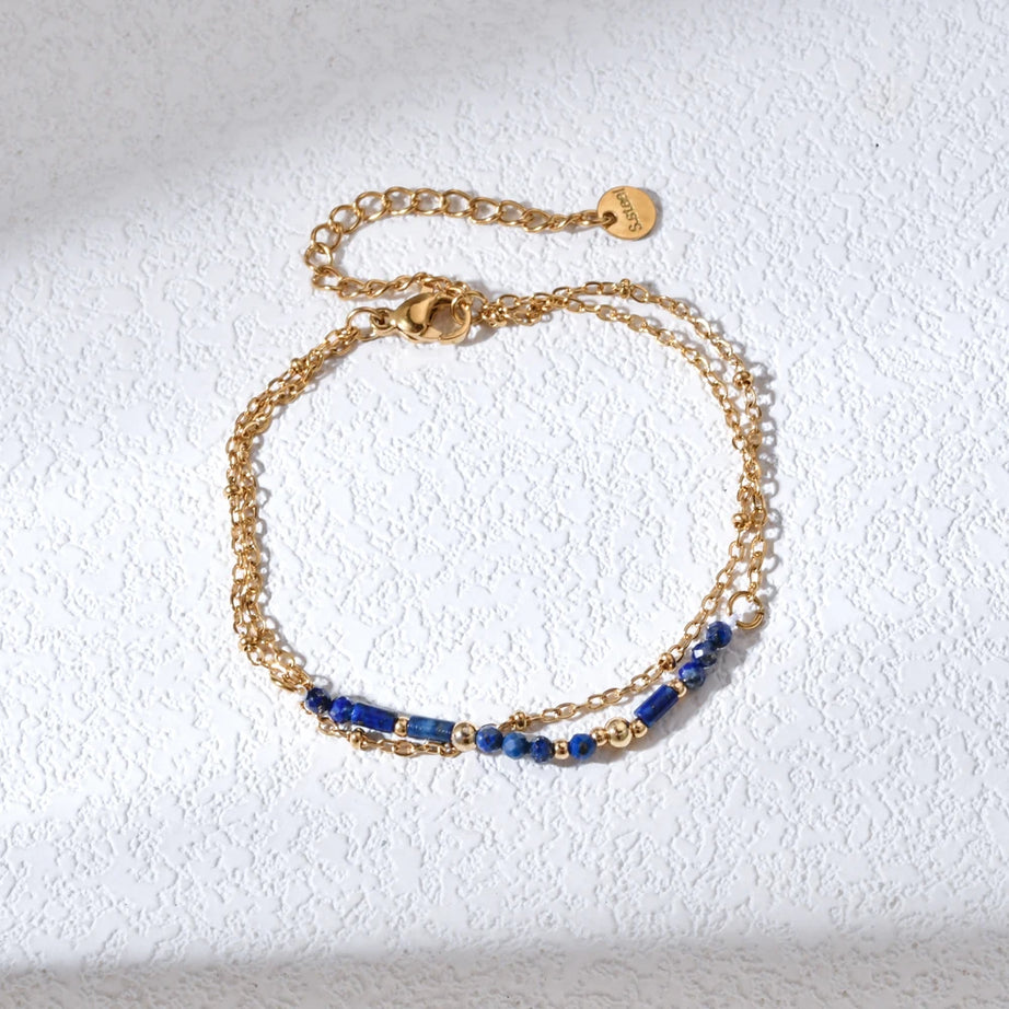 Gold Lapis Lazuli & Turquoise Chain Bracelet