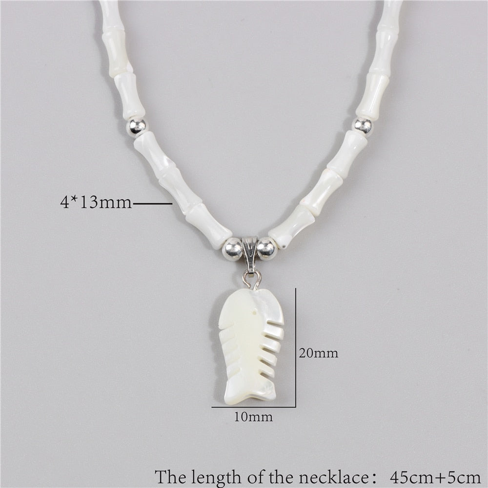 White Shell Necklace Summer Natural Mother of Pearl Shell Pendant Necklace for Women Heart Leaf Chokers Female Jewelry Boho Gift - Charlie Dolly
