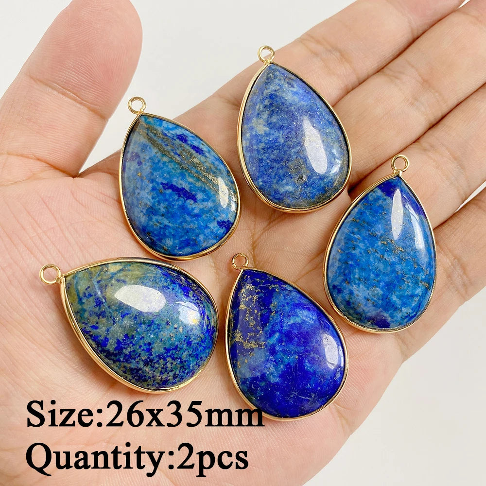 Natural Lapis Lazuli Pendant Blue Heart Square Oval Bullet Stone Charms For Jewelry Making Necklace Earrings Bracelet DIY 2PCS