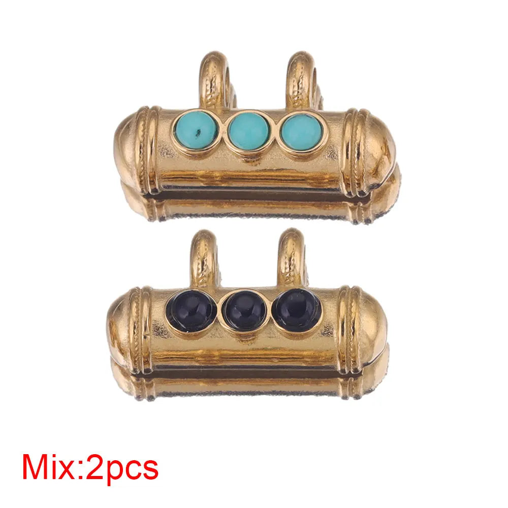 2pcs Stainless Steel Natural Stone Boho Plated Gold Tube Beads Charms Pendant DIY Bracelet Necklace Jewelry Making Metal