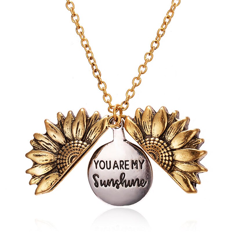 You Are My Sunshine Vintage Sunflower Pendant Double-layer Open Locket Sunflower Sweater Necklaces for Women Mother Jewelry Gift - Charlie Dolly