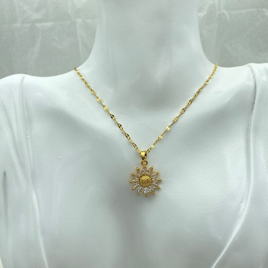 Gold Plated Sunflower Necklace for Women Jewelry Titanium Steel Zircon Big Pendant Necklace Luxury Choker Korea Style Wholesale - Charlie Dolly