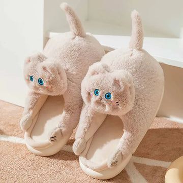 2022 New Cute Cat Slippers Women Winter Home Furry Slippers Indoor Floor Kawaii Floor Shoes Non-slip Fluffy Winter Warm Slippers - Charlie Dolly