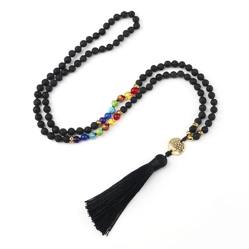 Purple Agate 7 Chakra Mala Necklace Jewelry