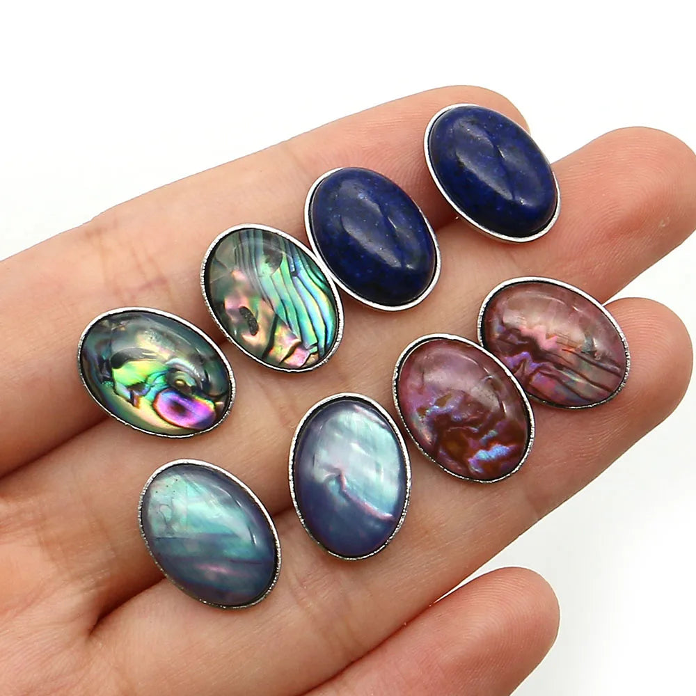 Natural Lapis Lazuli Stud Earrings Oval Shape Imitation Abalone Shell Stainless Steel Simple Ear Jewelry for Women Earring Gifts