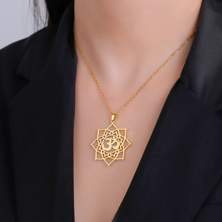 Lotus Mandala OM Symbol Spiritual Amulet Necklace