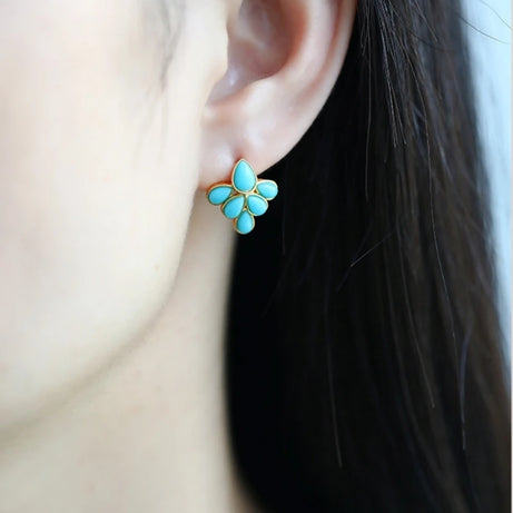 GEEZENCA 925 Silver Lapis Lazuli Turquoise Leaf Stud Earrings Women Gold Plated Trendy Dainty Lightweight Statement Earring Gift - Charlie Dolly