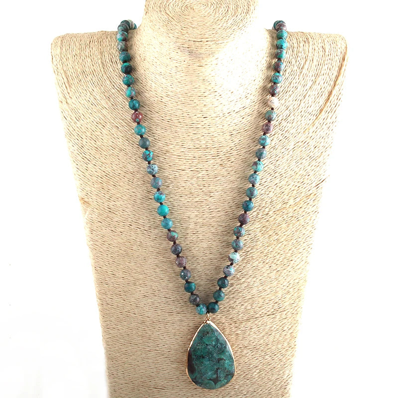 Fashion Boho Jewelry Natural Stones With Semi Precious Pendant Necklaces Women Bohemia Necklace Gift