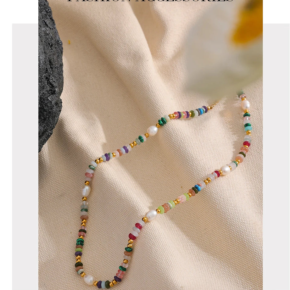 Natural Pearl Stone Boho Necklace
