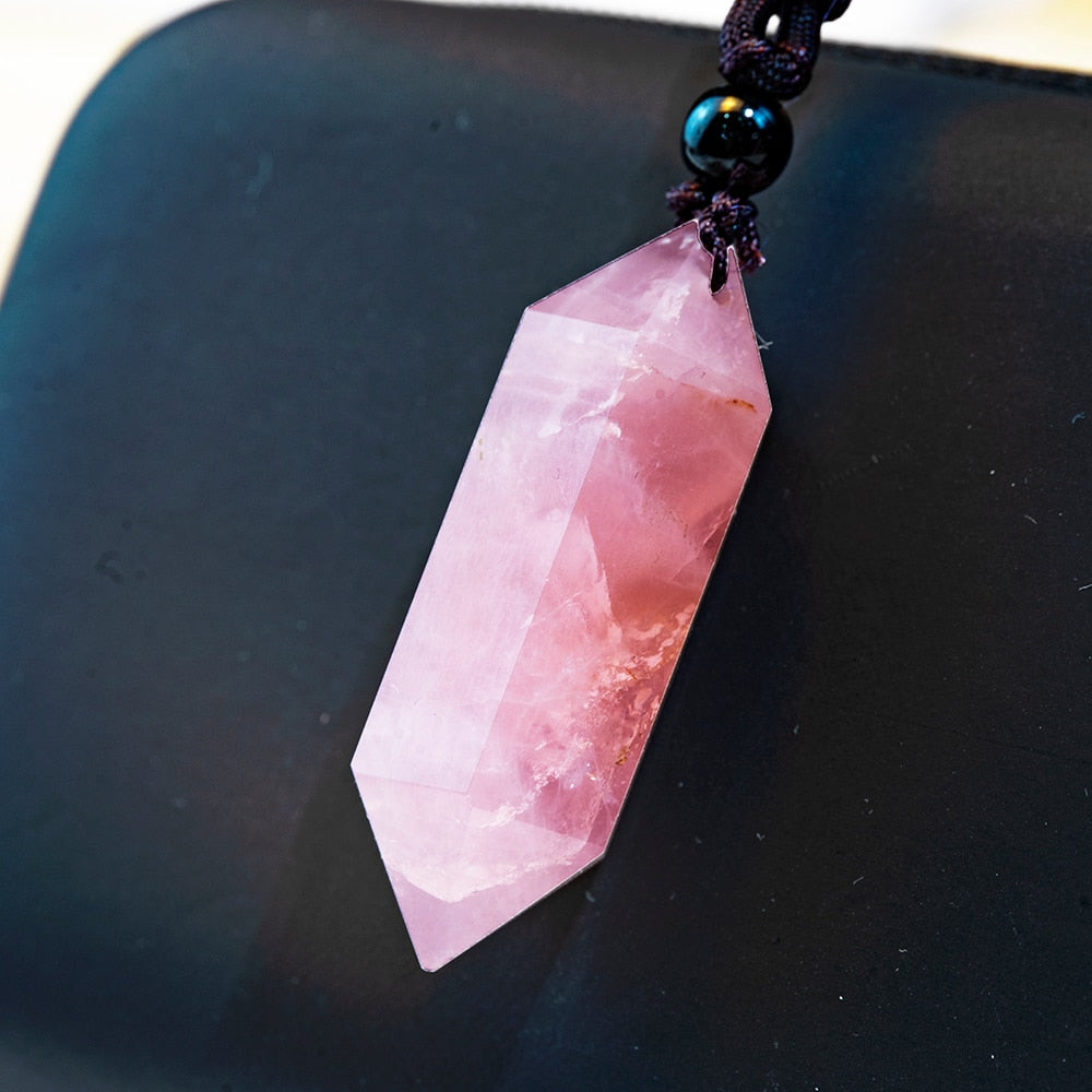 1PCS Natural Crystal Quartz Double Point Pendant Crystal Column Men and Women Pendant Aura Energy Healing Stone Necklace Gift - Charlie Dolly