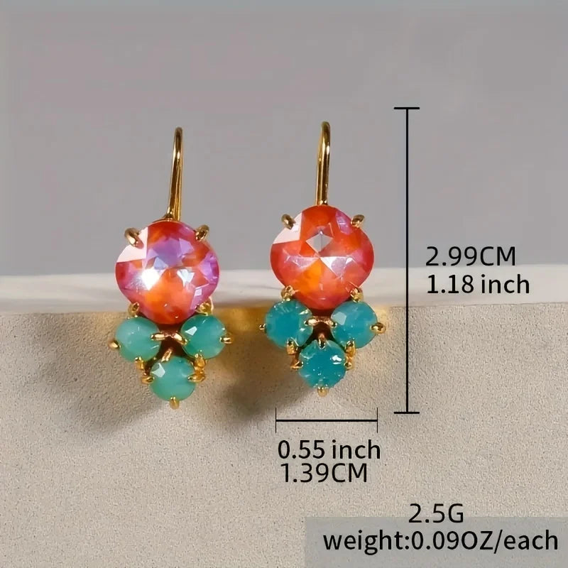 New Arrival Rainbow Crystal Dangle Earrings Cute Trendy Geometric Drop Earrings Boho Jewelry Accessories For Women