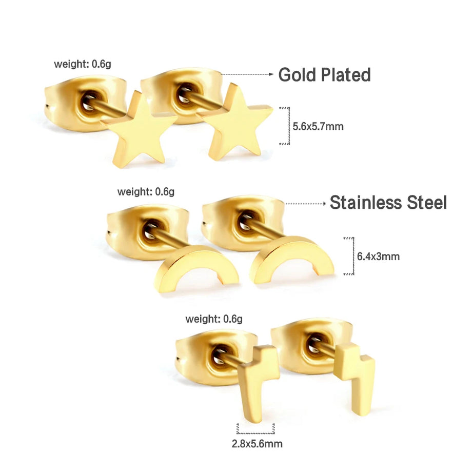 LUXUSTEEL 3 أزواج بوهو الملونة مستديرة عيون الشر وأقراط للنساء الرجال مطلية بالذهب الفولاذ المقاوم للصدأ طقم مجوهرات الأذن التركية