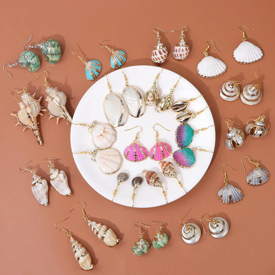 Natural Shell Scallop Drop Earrings Jewelry
