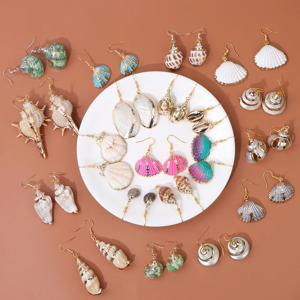 New In Natural Shell Sea Scallop Drop Earrings Boho Shell Drop Earrings for Women Femal Sea Beach Earrings Summer Jewelry Gifts