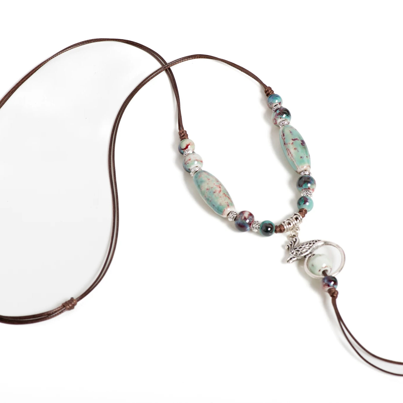 Phoenix Ceramic Bead Long Tassel Necklace Jewelry
