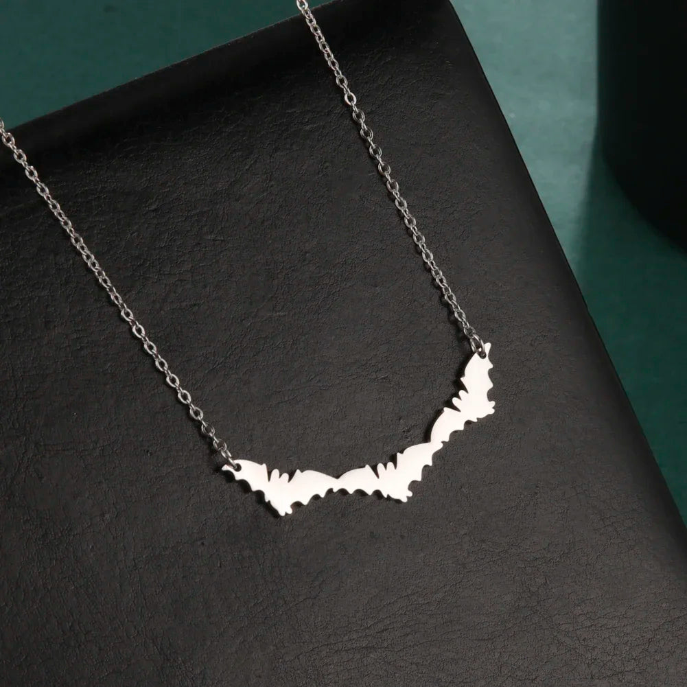 Skyrim Hollow Pattern Bat Stainless Steel Necklace for Women's Fashion Retro Punk Gothic Halloween Animal Hip Hop Jewelry Gift - Charlie Dolly