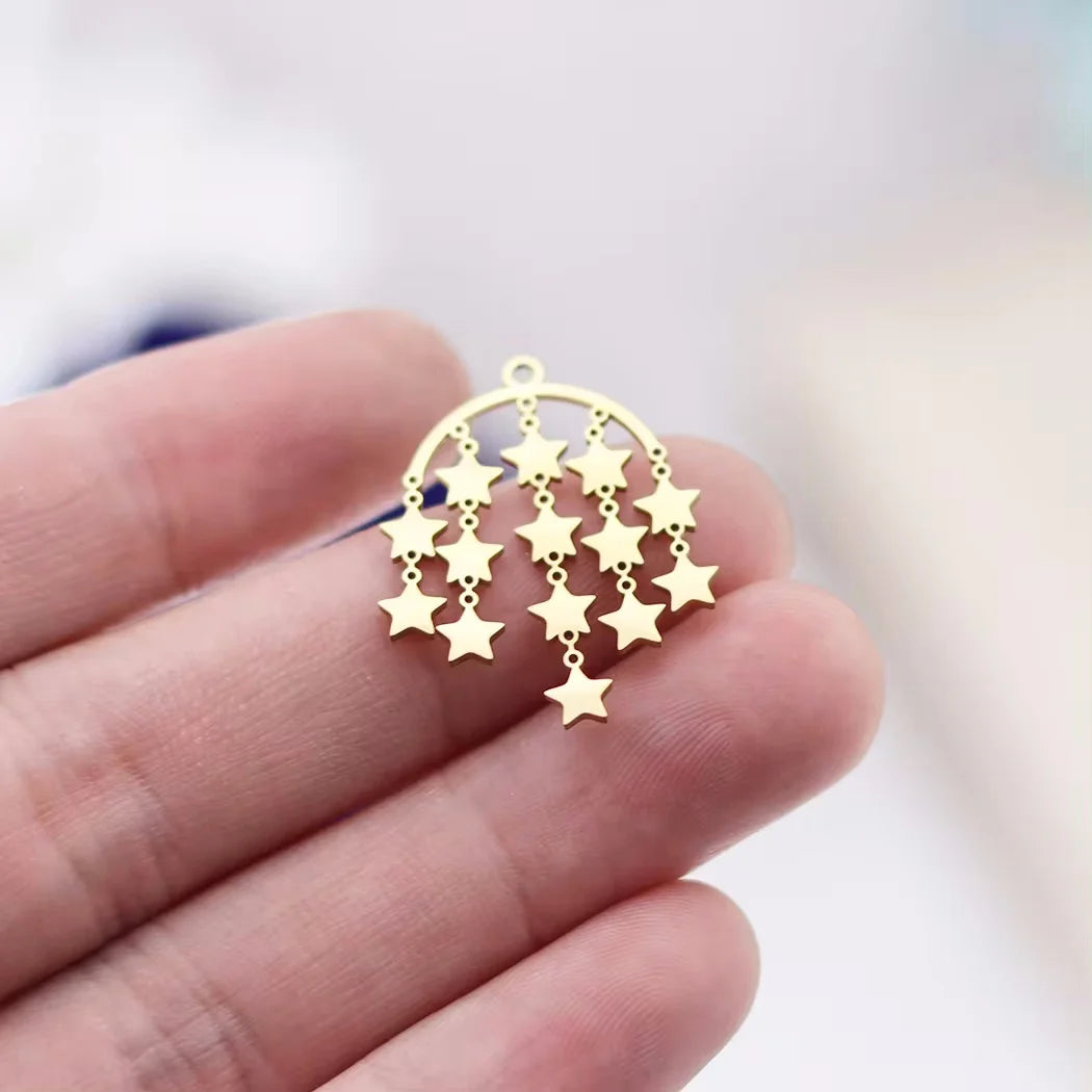 3pcs Stainless Steel Gothic Sun Cross Sword DIY Charms Tassels Star Lotus Flower Earrings Necklace Jewelry Making Amulet Pendant