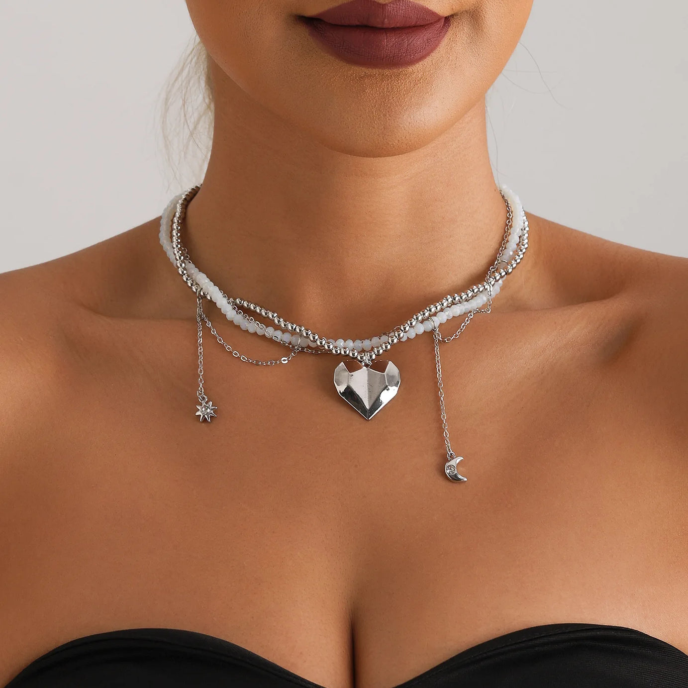 Cross Pendant Crystal Bead Choker Necklace Jewelry
